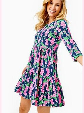 Lily Pulitzer Genna Swing Dress Oyster Bay Navy De Vine Women's Small